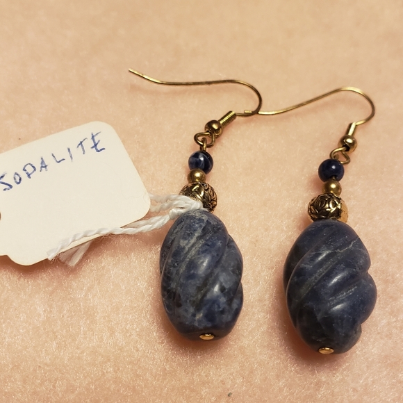 Sodalite with Gold Tone Beaded Earrings - Picture 3 of 3